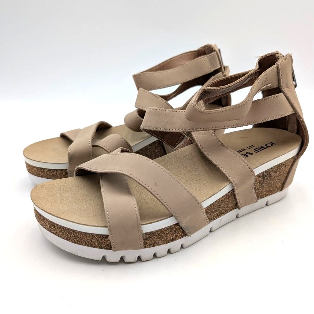 Josef Seibel Quinn 05 Ankle Strap Wedge Sandals Women's Beige Size US8.5 EU39